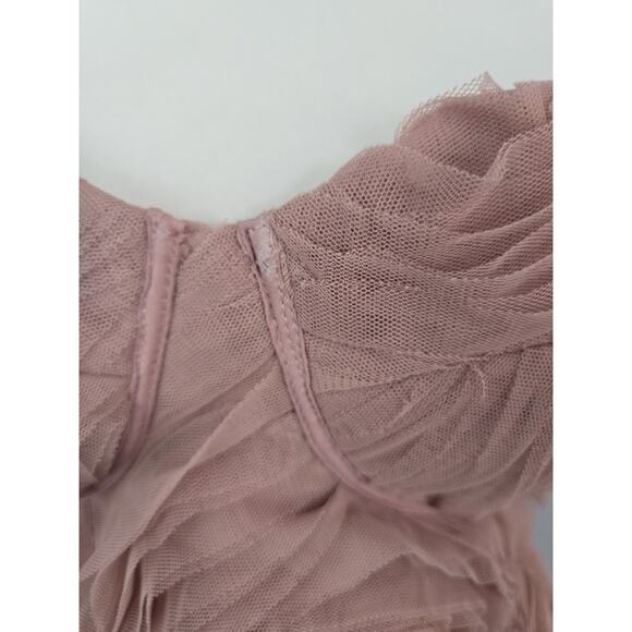 ASOS Luxe Twee Romantic Corseted Bandeau 3D Floral Layered Pink Mini Dress Sz 4 - Picture 7 of 15